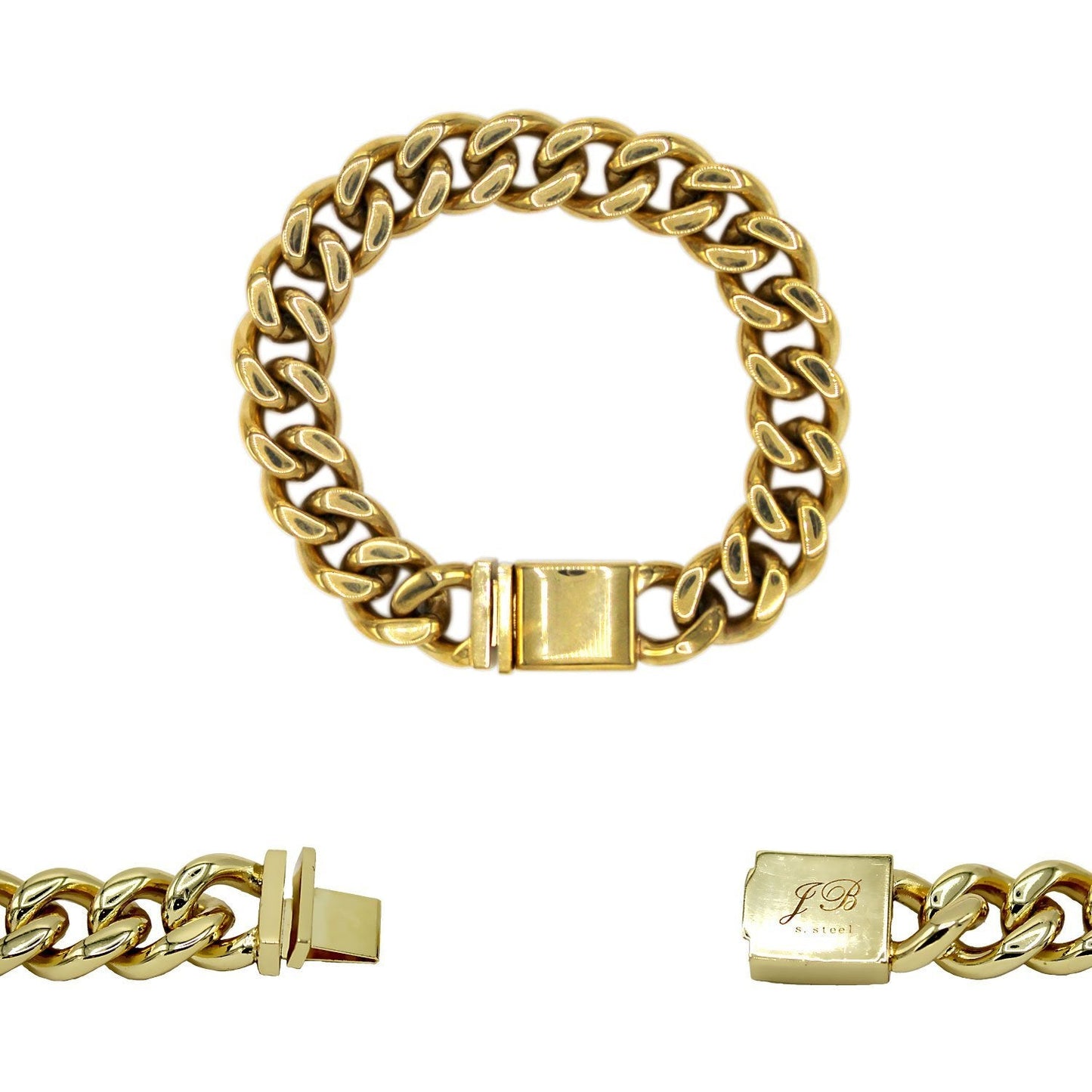 Miami Cuban Link Chain Bracelet 18k Gold Plated Stainless Steel Men Jewelry