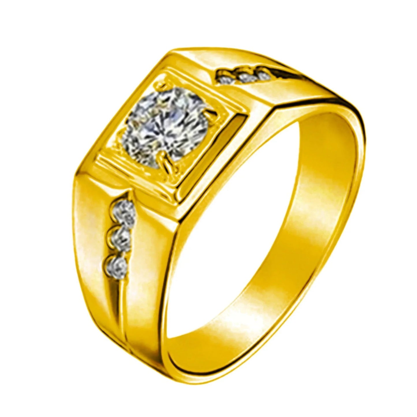 18K Gold Plated Sterling Silver Ring | AAA Cubic Zircon Men's Jewelry